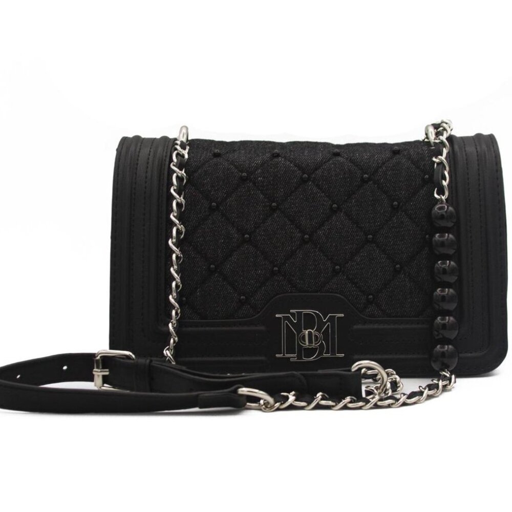 Badgley Mischka Black Quilted Crossbody Bag with Chain Strap